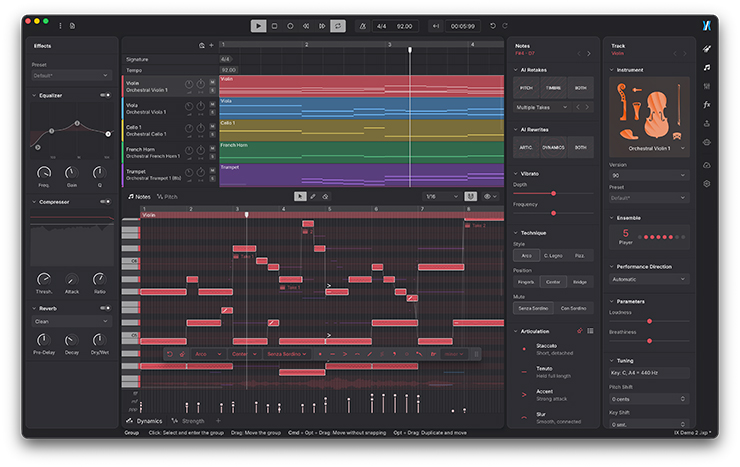 Notas sobrepostas renderizadas como vozes separadas no Instrument X