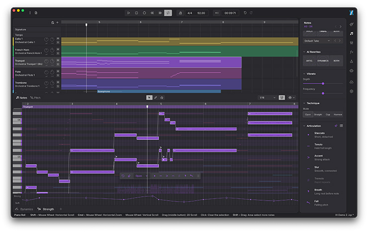 Editor de articulações unificado do Instrument X